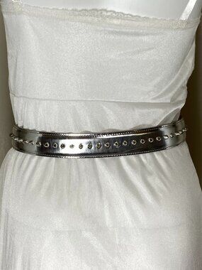 VTG BARBARA BUI Paris Metallic Studded Silver Leather Belt Sz 75 S Made in Italy